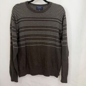American Eagle Outfitters Mens Grey Striped Long Sleeve Crew Neck Sweater Medium